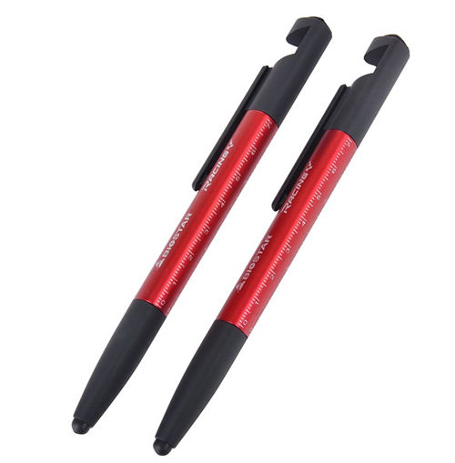Stylo publicitaire multifonction avec support de smartphone rouge