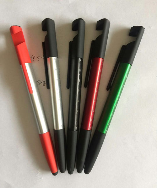 Stylo publicitaire multifonction avec support de smartphone couleurs